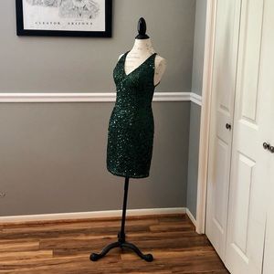 NEW SCALA SZ 2 FOREST GREEN SEQUIN BEAD FORMAL COCKTAIL HOMECOMING DRESS
